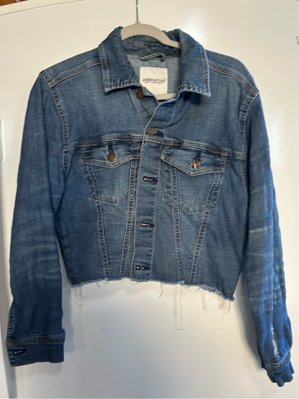 American Rag Jacket Off The Rack Distressed cropped cut off Denim Jacket Sz M